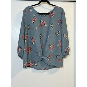 Pink Republic Blue Floral Twist Front Blouse – Size XXL